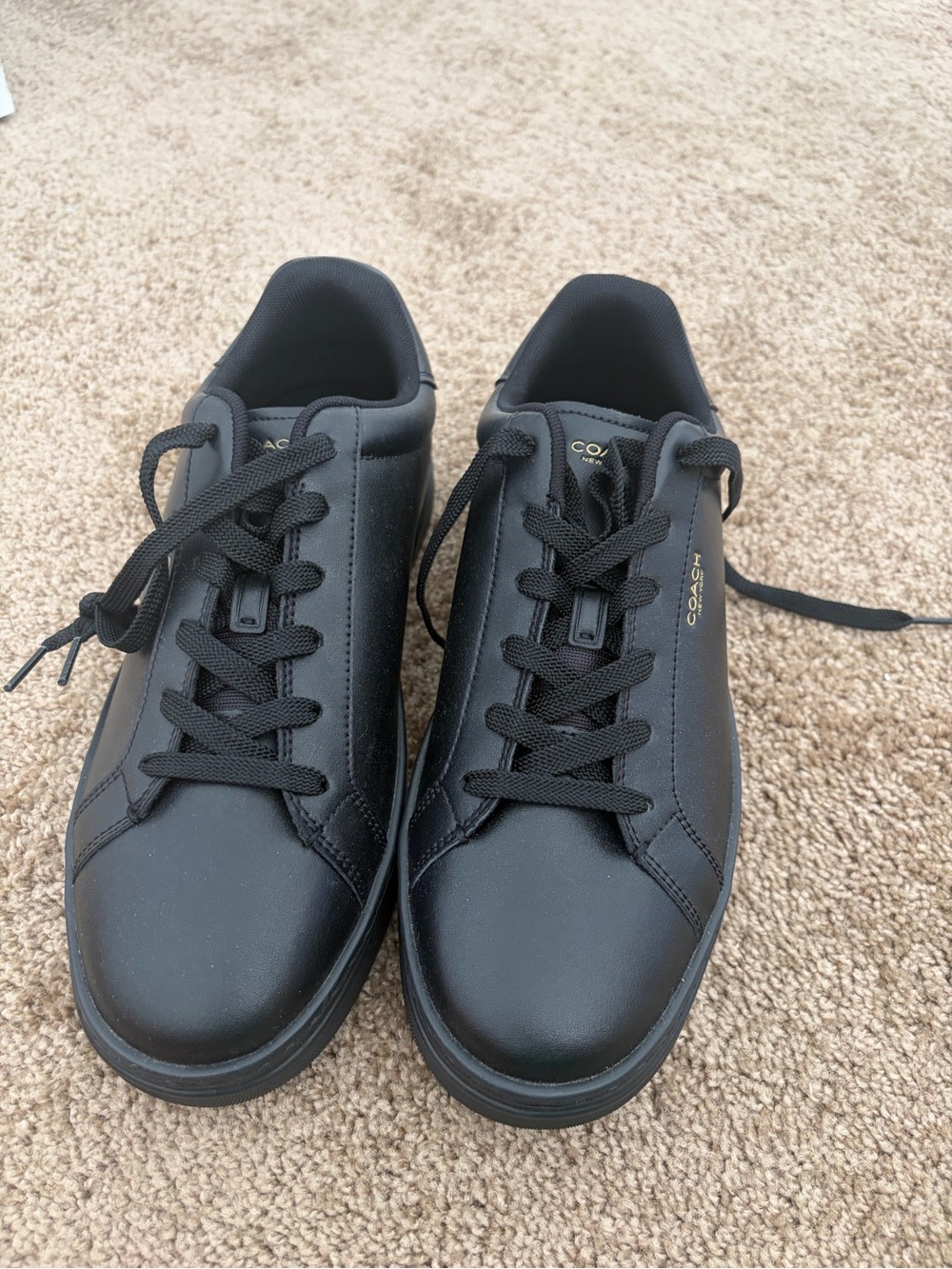Coach Black Leather Women’s Low-Top Sneakers with Gold Logo